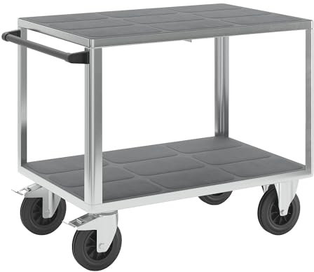 eurokraft | Montagewagen | Tragfähigkeit 500 kg | 2 Ladeflächen aus Kunststoff | Ladefläche 1050 x 700 mm | Gestell verzinkt