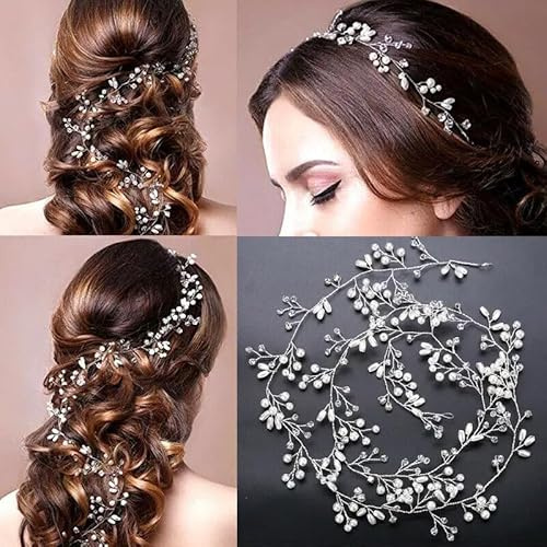 WOWOSS Pelo de Novia - Nupcial Tocado Diademas de Pelo Novia Adornos Accesorios para el Cabello para Boda Fiesta Velada (50cm)