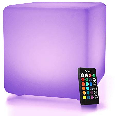 Mr.Go 10 Farbwechsel Licht LED Würfel, Wiederaufladbar Stimmungslicht Nachtlicht mit Fernbedienung, 16 RGB-Farben, 8-Stufig Dimmbar, Wasserdichter Würfelleuchte für Innen und Außen
