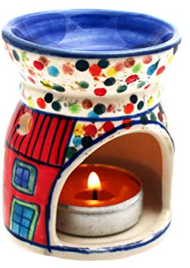 Lampada aromatica in ceramica dipinta a mano (Village piccolo Set/2)