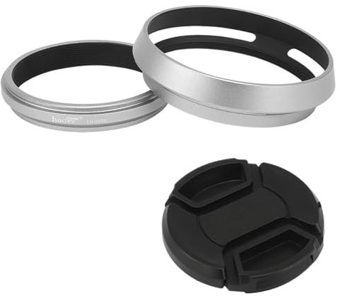 Haoge LH-X53W Pare-soleil 3 en 1 avec bague d'adaptation et capuchon à clipser pour appareil photo Fujifilm X100VI Fuji FinePix X70 X100 X100S X100T X100F X100V Argenté Remplace Fujifilm LH-X100