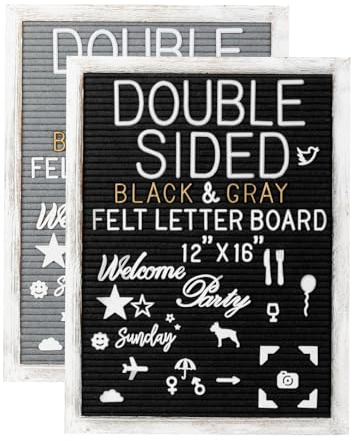 G GAMIT Double Sided Felt Letter Board 12”x16”with White Rustic Wood Frame,1113 White&Gold Letters,Script Cursive Words&Photo clips,Sign board&Message Board with Stand,Scissor&Canvas Bags