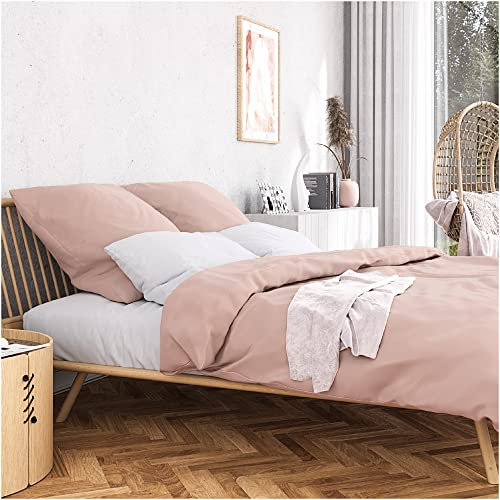 Wolkenfeld Satin Bettwäsche 155x220 Rosa - 100% Baumwolle - Traumhaft weich - Mako-Satin Bettwäsche-Set - 1x Bettbezug 155 x 220 + 1x Kissenbezug 80x80 Altrosa