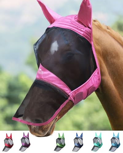 Harrison Howard CareMaster Pro Luminous Horse Fly Mask Lång näsa med öron UV Skydd för hästljusrosa (M; COB)