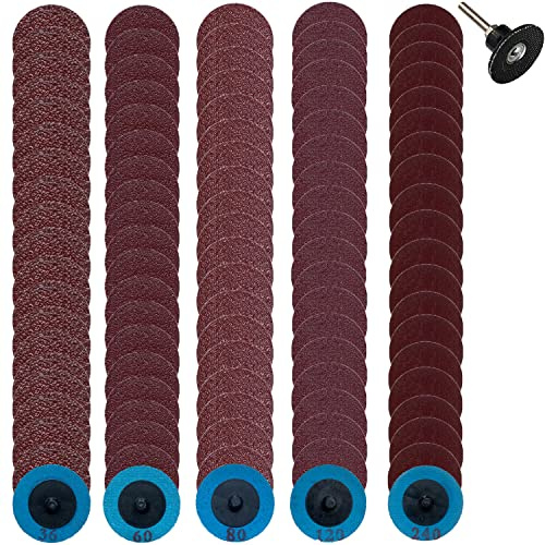 100Pcs Roloc Quick Change Discs set, 2 inch A/O Sanding Discs with 1/4 Holder, for Die Grinder Surface Prep Strip Grind Polish Finish Burr Rust Paint Removal，Surface Conditioning Discs (100Pcs Mixup)