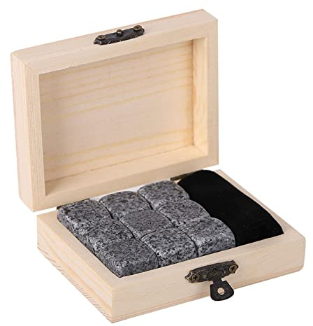 Whisky Steine Set – 9 Eiswürfel– wiederverwendbares Whiskey, Wiederverwendbare Eiswürfel für Whiskey Wodka Gin Rum Tequila & Cocktails (Sesamgrau)