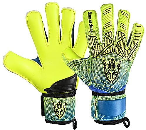 Keeperking Torwarthandschuhe Erwachsene Kinder Jugend mit und ohne Fingerschutz Fußballhandschuhe abnehmbar fingersave 4mm Unisex (5, Gelb- Abnehmbar FS)
