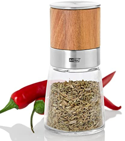 AdHoc MP299 Kräuter- und Gewürzschneider AKASIA mit original SchneidWerk (ohne Gewürz), Akazienholz/Edelstahl/Glas