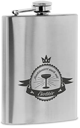 stempel-fabrik – gravierter großer Flachmann aus Edelstahl – Funktioniert auch mit Eierlikör - Taschenflasche zum Wandern, Klettern, Camping – Geschenkidee für Outdoor-Ausflüge (9,5 x 13,6 x 2 cm)