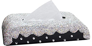 Herbests Bling Bling PU Leder Tissue Box,Glitzer Kristall Papierhalter Taschentuchbox Rechteckig Taschentuchspender Kosmetiktücher Tissue Box für Auto Dashboard Mittelkonsole Zuhause,Büro,Silber