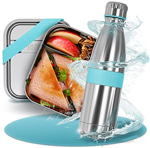 boddels Lunch-Set Brotdose 800ml und Trinkflasche 500ml | Brotzeitbox für Snacks | Isolierflasche | doppelwandige Flasche | Brotdose für Kinder mit Fächern