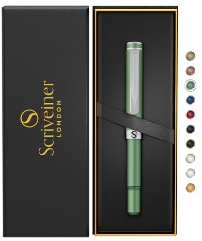 Scriveiner Grün Kugelschreiber EDC Luxus Stift, Taschenkugelschreiber mit Chrom, schönes Schreibstift Geschenk für Mann & Frau, Deutsche Schmidt Mine, Ausgefallenes Büro Designer Schreibset