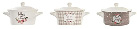 DKD Home Decor Taza con Tapa de la Marca, Color Blanco, Gris y Gris, de Porcelana y Porcelana Bone China (16,5 x 13 x 9 centímetros) (3 Unidades)