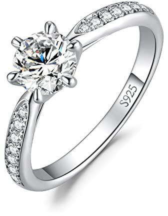 JewelryPalace Klassisch 0.5ct Rundschliff Moissanite Solitär Promise Ring Damen, Verlobungsring Damenring Ringe Silber 925 mit Stein für Frauen, Simulierte Diamant Jubiläum Eheringe Silberringe 62