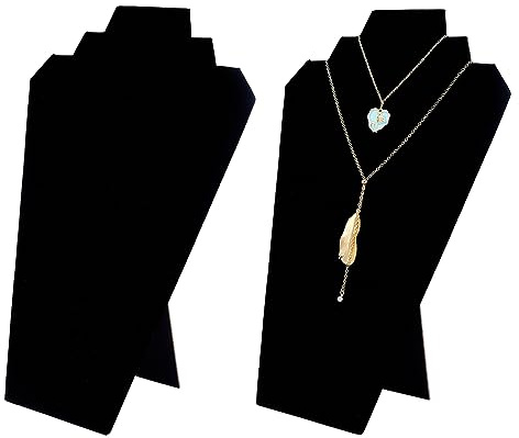 FINGERINSPIRE 2 pcs Noir Velours Bijoux Collier Présentoir 31 cm Hauteur 3D Buste Mannequin Modèle Collier Titulaire Bijoux Chaîne Organisateur Bijoux Pendentif Stockage Rack pour Spectacles