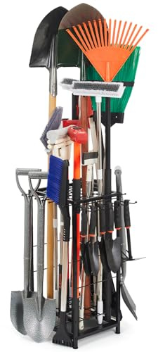 Garden Tool Organizer Holds 50 Long-Handled Tools/Rakes/Brooms/Shovles for Garage Organization and Storage, Shed, Outdoor, Lawn, Heavy-Duty Steel, Black, Easy Assembly (Corner Tool Organizer)