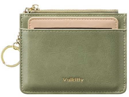 Vulkitty Porta Carte da Donna Portafoglio Sottile e Minimalista in Pelle con Finestra Identificativa Rimovibile Portamonete da Donna con Cerniera Portachiavi Portafoglio con Tasca Frontale RFID