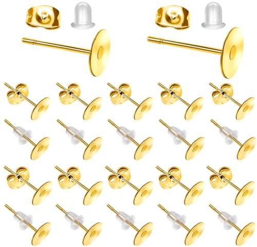 TOAOB 500 Piezas Postes de Pendientes de Acero Inoxidable Almohadilla Plana Dorado 6 mm 8 mm con Plásticos Transparente y Forma Mariposa Tuercas de Pendientes para DIY Accesorios de Joyería