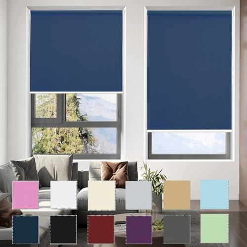 Verdunkelungsrollo Klemmfix ohne Bohren 40 x 190 cm Sichtschutz und Sonnenchutz,ohne Bohren Rollo Fensterrollo Klemmrollo mit Klemmträger, für Fenster und balkontür, Dunkelblau