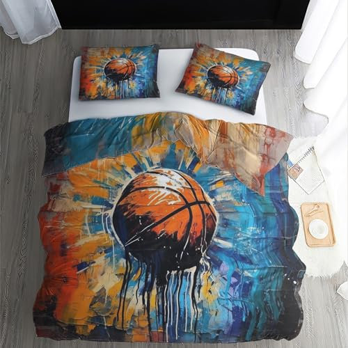 ZDABAOEC Bettwäsche Basketball 140x200, Sport Wendebettwäsche, Weiche Kuschelige Microfaser Bettbezug 2er Set, 1 Kopfkissenbezug 70x90, mit Reißverschluss