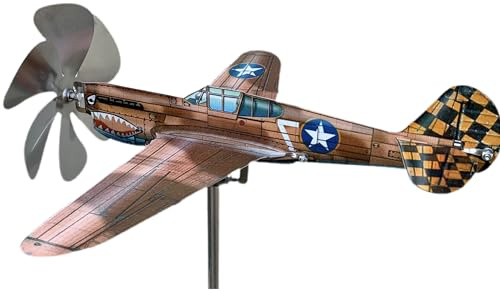 Aereo girandola segnavento modello P40 Warhawk in acciaio inox su cuscinetti a sfera. Oggetto da collezione e Decorazione per il giardino. (Brown)