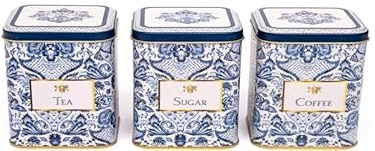Nobel Blue Floral Pattern Design Canister Tin (Small Square Tea,Sugar,Coffee)