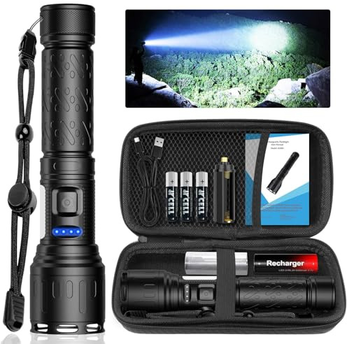 Karrong Taschenlampe LED mit Magnet Rotlicht COB Seitenlicht USB C Aufladbar Extrem Hell Taktische Taschenlampe Akku Wasserdicht 8 Lichtmodi für Outdoor Camping Wandern Notfälle
