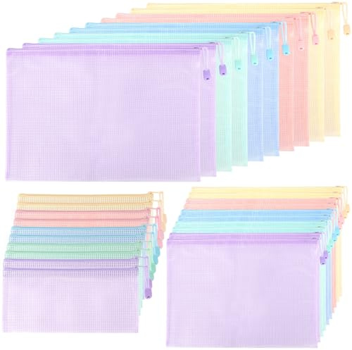 Paquete de 30 carteras con cremallera, tamaño A4+A5+A6, carpeta de documentos, bolsas con cierre de cremallera, cartera de plástico