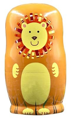 Russische Nistpuppen, 5Pcs Tiere Matroschkas Nistpuppen Holz Matroschka Puppen Figuren Holz Tiere– niedliches Tier-Muster Löwe Tiger Schwein AFFE Birdie Matroschka, Spielzeug für Kinder Geschenk