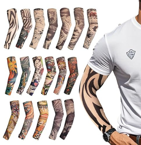 Werownsgso 18 Stück Temporäre Tattoo Ärmel Set, Arm Tattoo Strumpf, Arm Sonnenschutz Strümpfe, Unisex Tattoos Arm Sleeves für Jungen Mädchen Rockstar Kostüm Karneval Fasching Party