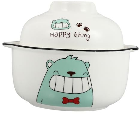 Cabilock Bol à Ramen en Céramique Couvercle, 800ml, 1 Set, Pratique pour Nouilles Instantanées et Soupe, Usage Maison