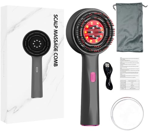 Elektrische Massagekamm-Haarbürsten, Rotlicht-Haarmassagegerät, 2 in 1 Haaröl-Applikator,3 Modi,kopfmassagegerät elektrisch,Ölspender für Haare,360° Knetmassage (black)