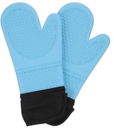 Garneck Oven Baking Gloves Long Heat Resistant Cotton Lined Oven Mitts Blue Non-slip Kitchen Gloves for Cooking and Barbecue – 2 Pieces