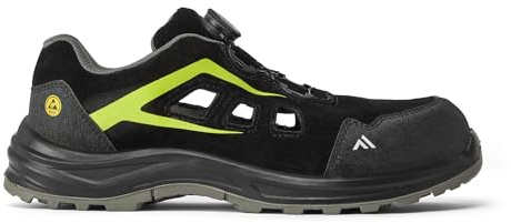 Portwest FE06 Composite Sandal S1 ESD Wire Lace Cow Suede Breathable Metal Free Slip Oil Resistant Anti Static Lightweight Safety Footwear, Black/Green, 46