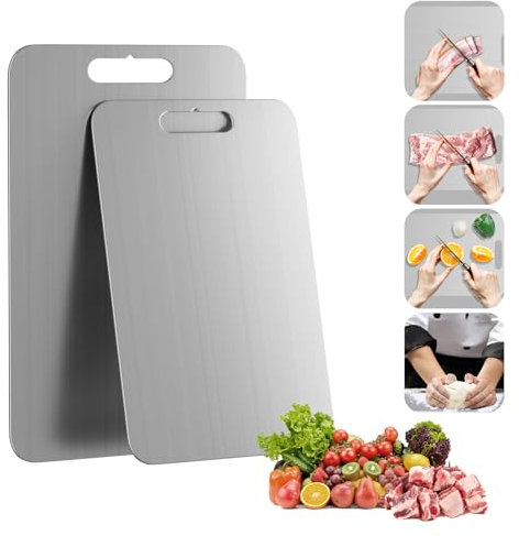 Titan Schneidebrett, S316Ti Doppelseitiges Edelstahl Titanium Cutting Board, Lebensmittel Grade Schneidebrett für Fleisch, Brot, Gemüse und Obst