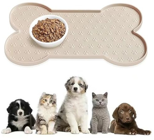 BESTORI Napfunterlage Silikon für Hund Katzen wasserdichte rutschfeste Hundenapf Unterlage Katzennapf Fressnapf Futtermatte Platzset für Haustiere, Beige, 33 x 65 cm