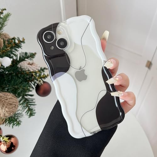 DEFBSC Hülle für iPhone 15,Weicher TPU-Wellenrahmen,Schwarz | Transparente Wellen Handyhülle,Kameraschutz,Klar Silikon Bumper,Stoßfeste Schutzhülle,Ästhetisches,Trendiges Feminines Design