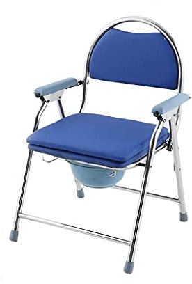 Sedia da toilette pieghevole portatile con schienale e braccioli e seduta regolabile in altezza, leggera, per bagno e campeggio