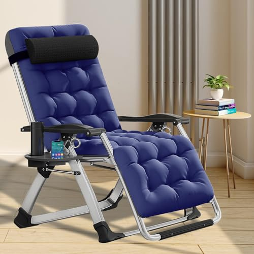 ZIKEBTUY Gartenliege Klappbar Liegestuhl 200kg Belastbar Verstellbar Zero Gravity Chair Campingstuhl mit Polster Seitentasche Nackenkissen Klappliege Relaxsessel für Outdoor Balkon Camping