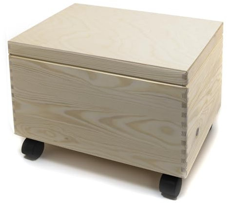 Holzfee Holzkiste Kiste mit Rollen und Deckel 40 x 30 x 22/28 cm