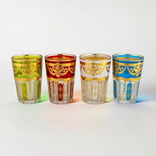 Saharashop Juego de 12 vasos de té Atay Cay de cristal, color dorado marroquí Cay Atay