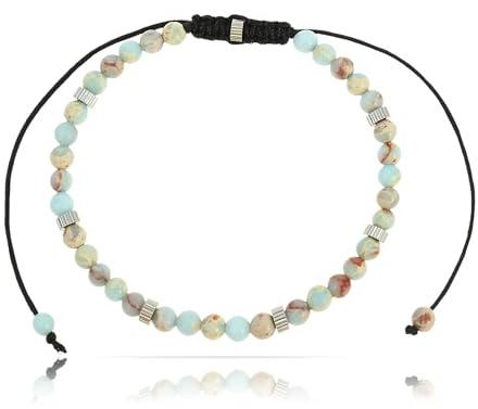 Made by Nami Bracciale Uomo Perle Impermeabile - Naturstein Acciaio Inossidabile Regolabile 17-20cm Surfer Boho Blu