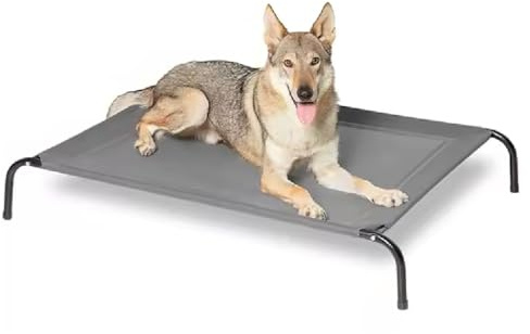 HOMION Elevated Dog Bed Outdoor Raised Dog Cots Bed for Small/Medium/Large Dogs Cooling Camping Elevated Pet Bed Raised Bed for Indoor Outdoor Washable Breathable, Grey with Black Frame (Large)