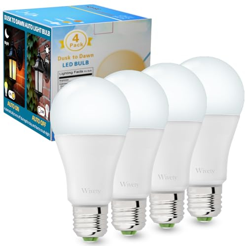 Wivety LED Lampe E27 mit Dämmerungssensor, Kaltweiß 6000K 10W (70W Äquivalent), 900 Lumens, Nicht Dimmbar, Automatische Ein/Aus Glühbirne mit Lichtsensor für Korridore, Garagen, Höfe(4 Stück)