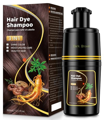 Black Hair Dye Shampoo, shampoo per capelli neri 3 in 1, per capelli grigi, shampoo istantaneo per uomini e donne, effetto anti-grigio, 500 ml (350ml Darkbrown)