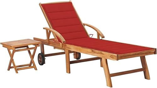 Teak Wood Sun Lounger with Adjustable Backrest, Outdoor Lounge Chair for Poolside, Patio, Deck, Beach, Weather-Resistant Chaise Lounge with Wheels