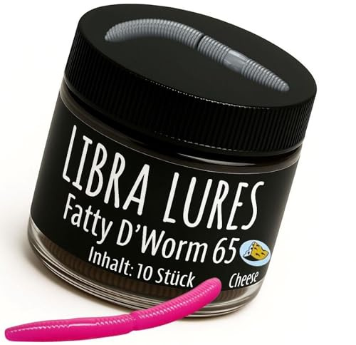 Libra Lures Fatty D`Worm 65mm Forellenköder Supersoft | 10 Stück | Aroma: Käse | Farbe: 019/ Hot Pink Limited Edition | Gummiköder | Forellenköder Neuheiten