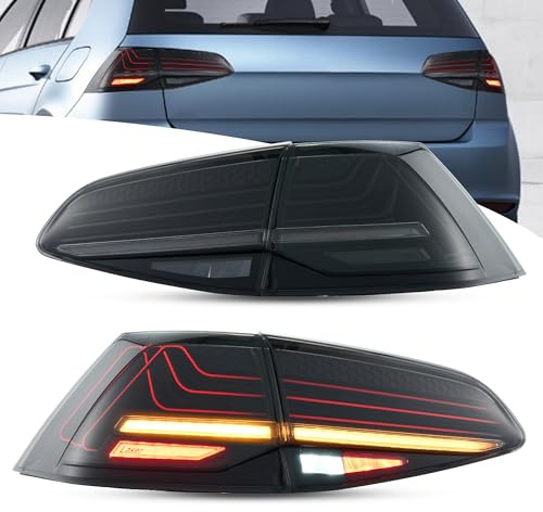 VLAND Rückleuchten für Golf 7 Hatchback 2013-2017, Golf 7.5 brauchen adapter, Kein E-Prüfzeichen, 1 Paar (Schwarz)