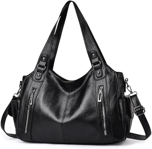 Mabecol Sac À Main Femme PU Élégant Grande Capacité Sac Cabas Rigide Vintage Sac Bandoulière Ajustable Sac Épaule Mode Travail Voyage Quotidien, Noir