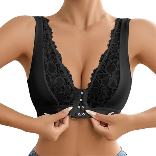 Cocila Sujetador Sin Tirantes Aros Banda Top Algodon Sujetadores Reductores Talla Grande Encaje De con Relleno Reductor Mujer Brasier Postoperatorio para Dormir Abierto por Delante Corpiño